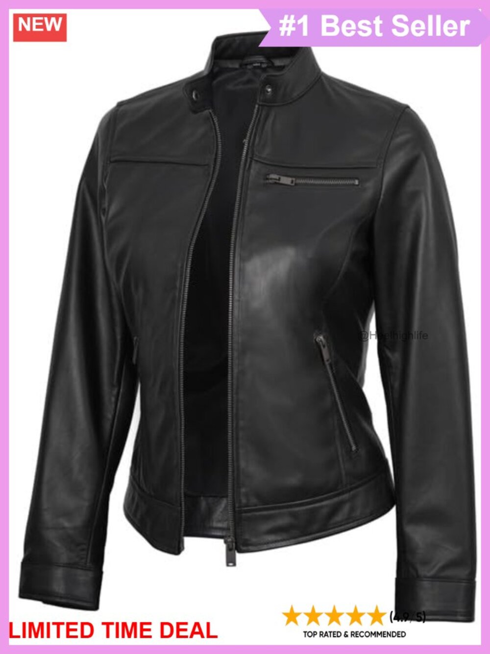 Real Lambskin Leather Cafe Racer Jacket Women Moto Biker Style